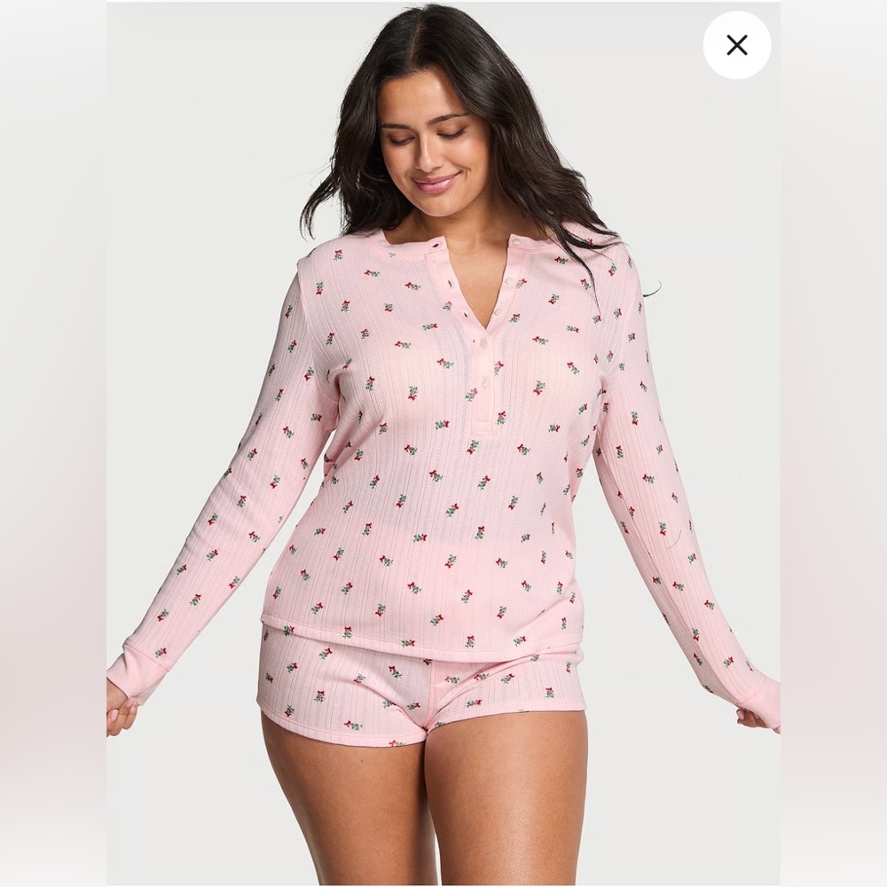 NWT Victoria's Secret Pointelle Henley & Shorts Pajama Set Medium